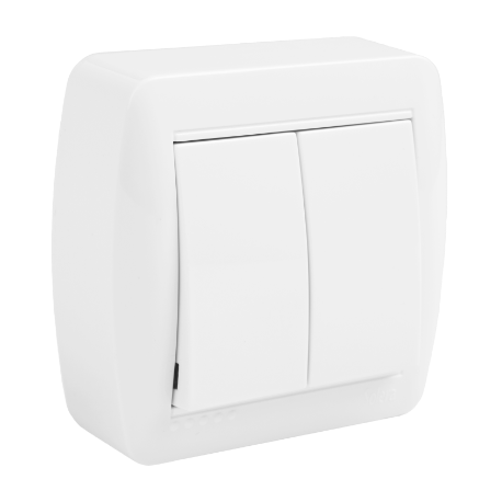 Doble conmutador / interruptor 10AX 250V~. Dimensiones 74x72x28.