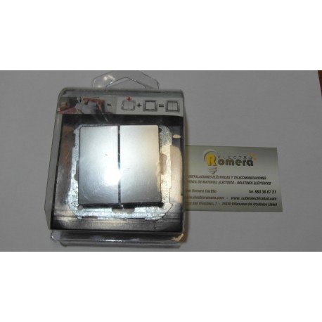 GRUPO DOBLE INTERRUPTOR CONMUTRADOR ALUMINIO MATE 