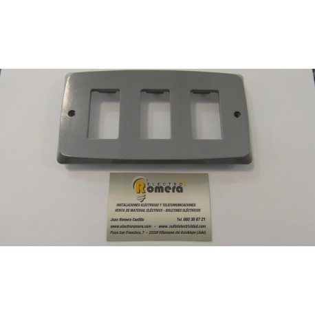 PLACA 3 MECANISMOS GRIS