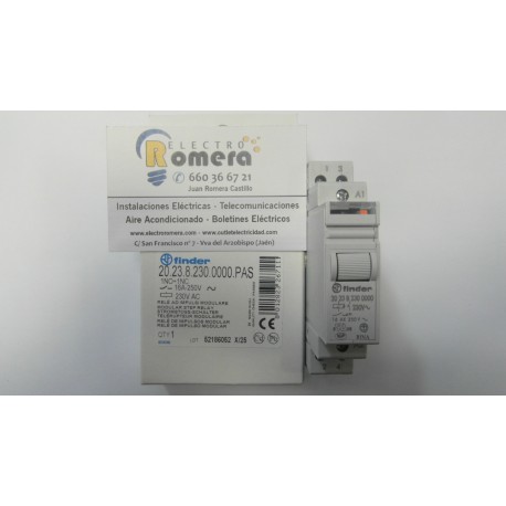 Relé de enclavamiento modular, DPST,1NO+1NC, 16A-250V, 230V AC, carril DIN 20.23.8.230.0000 FINDER 